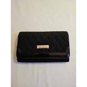 Vera Bradley Black Quilted Trifold Wallet Snap Closure 7" x 5"
